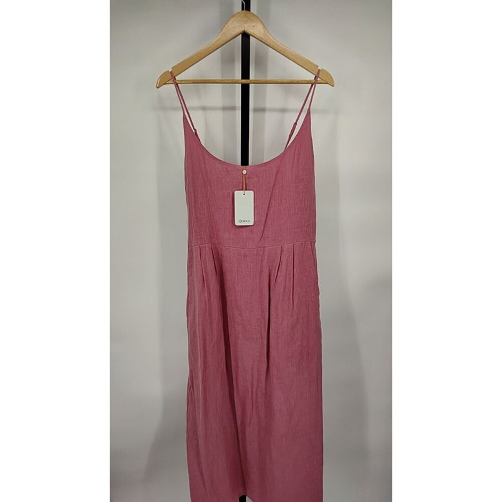 Quince Womens 100% European Linen Scoop Neck Midi Dress Mauve Mist L